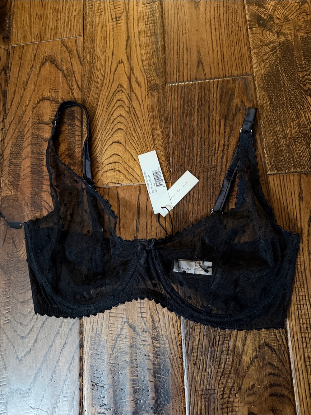 NWT FLEUR DU MAL Sheer Black Lace Underwire Bra Size 36G